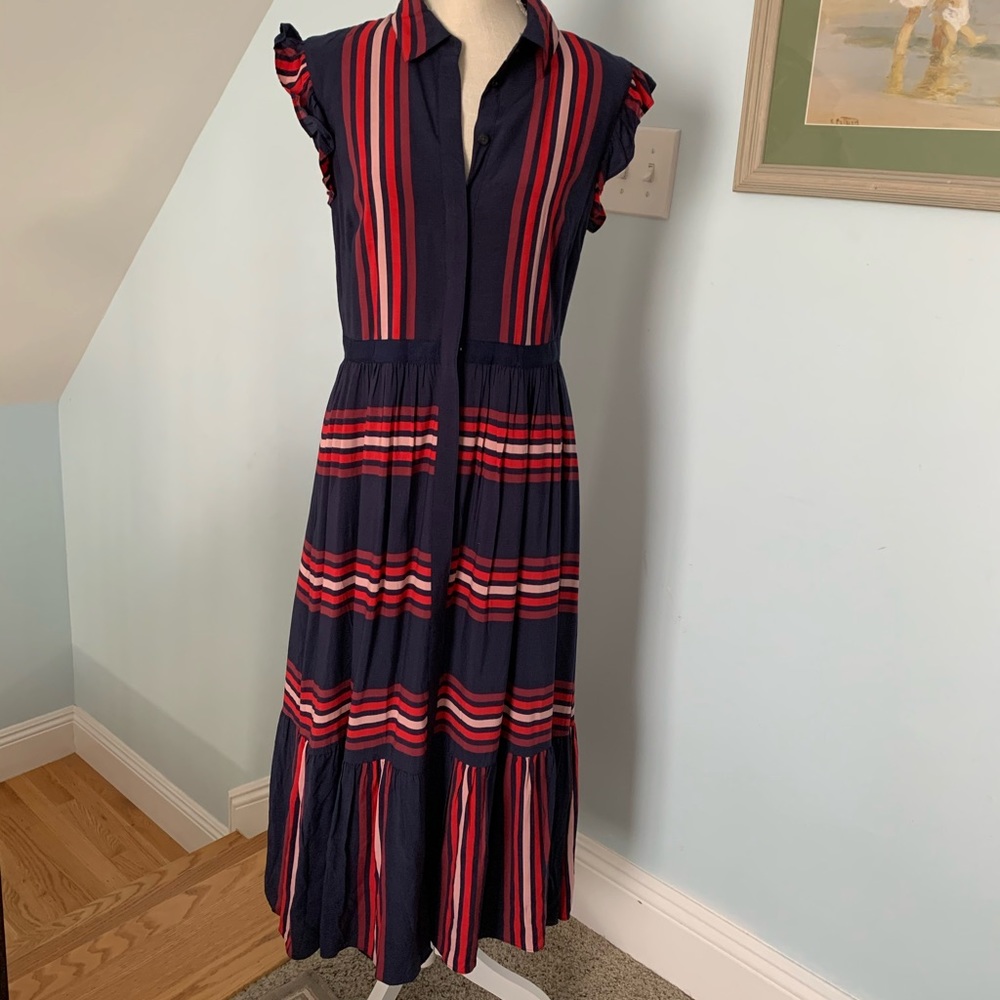 Draper James Striped Maxi Dress, Sz 8, Nassau Navy